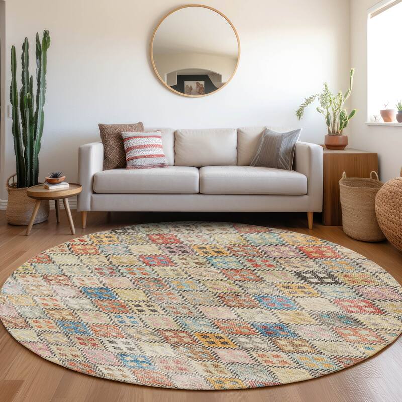 Machine Washable Indoor/ Outdoor Boho Modern Chantille Rug - Paprika - 8' x 8'