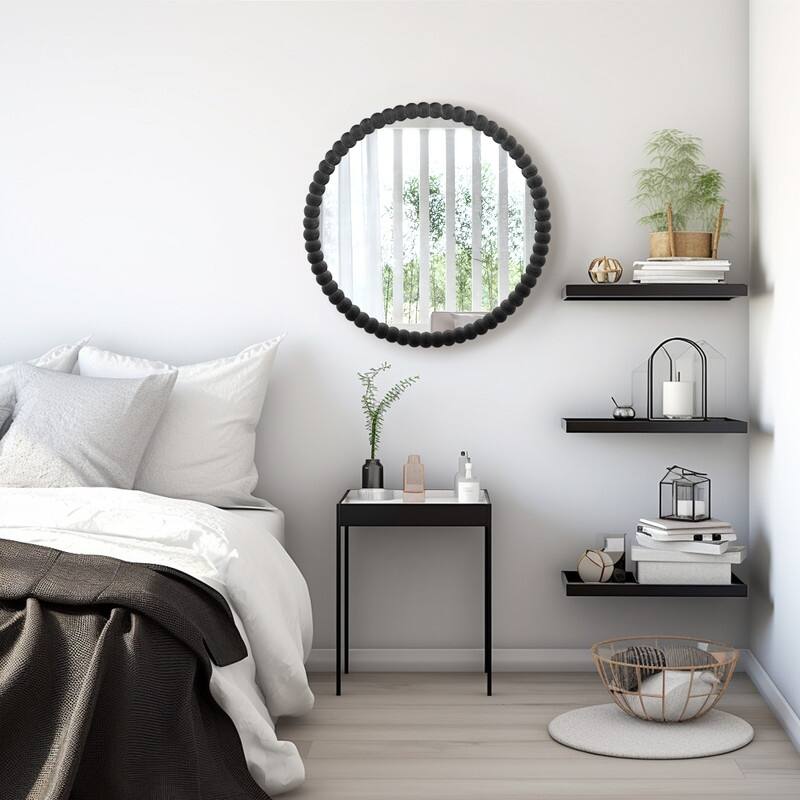 Antique Farmhouse Beaded Round Wall Mirror