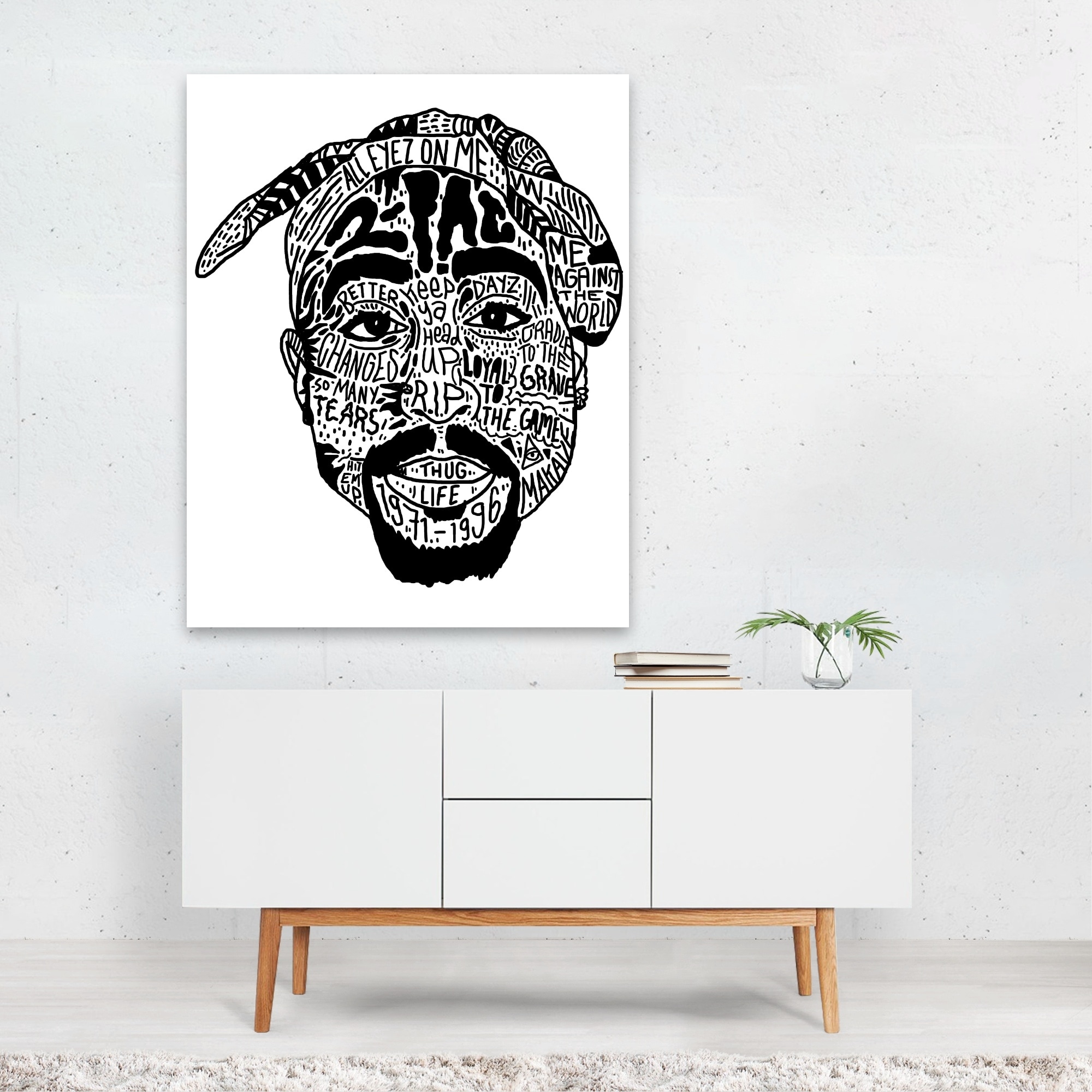 Tupac Illustrations Black White Music Rap Hip Hop Art Print/Poster - Bed  Bath \u0026 Beyond - 34890365, image size:2000x2000