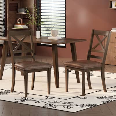 Amara Rubberwood Upholstered Cross back Dining Chairs (set of 2) by Christopher Knight Home