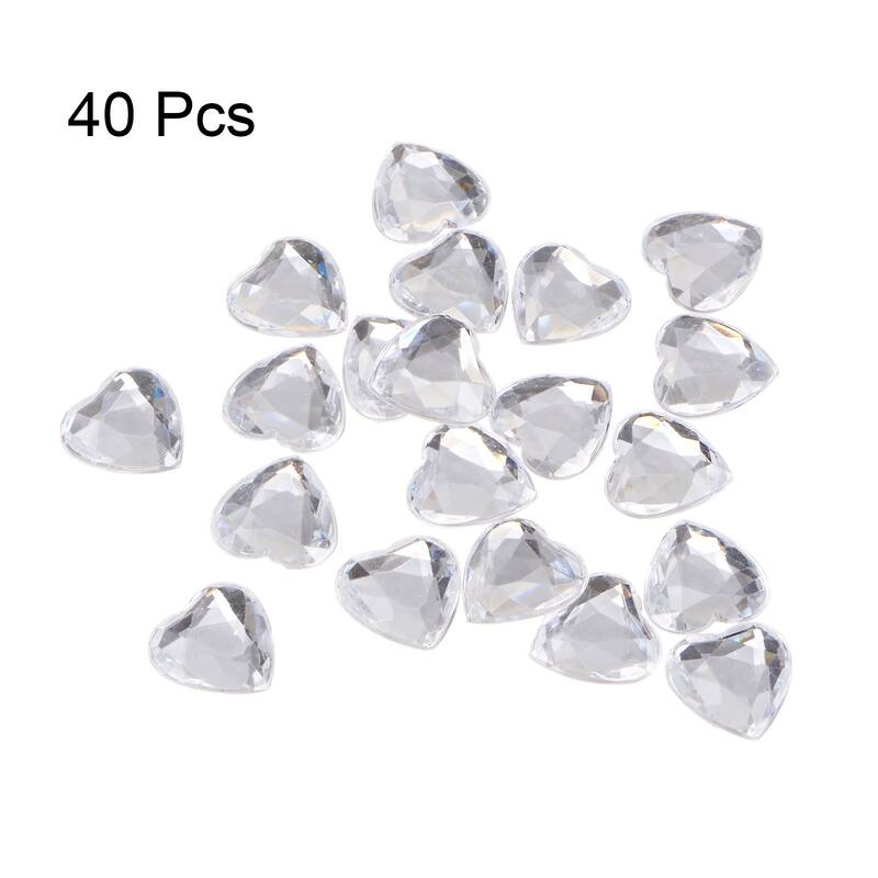 40 Pcs Acrylic Heart Rhinestone 15mm Flat Back Plastic Gems