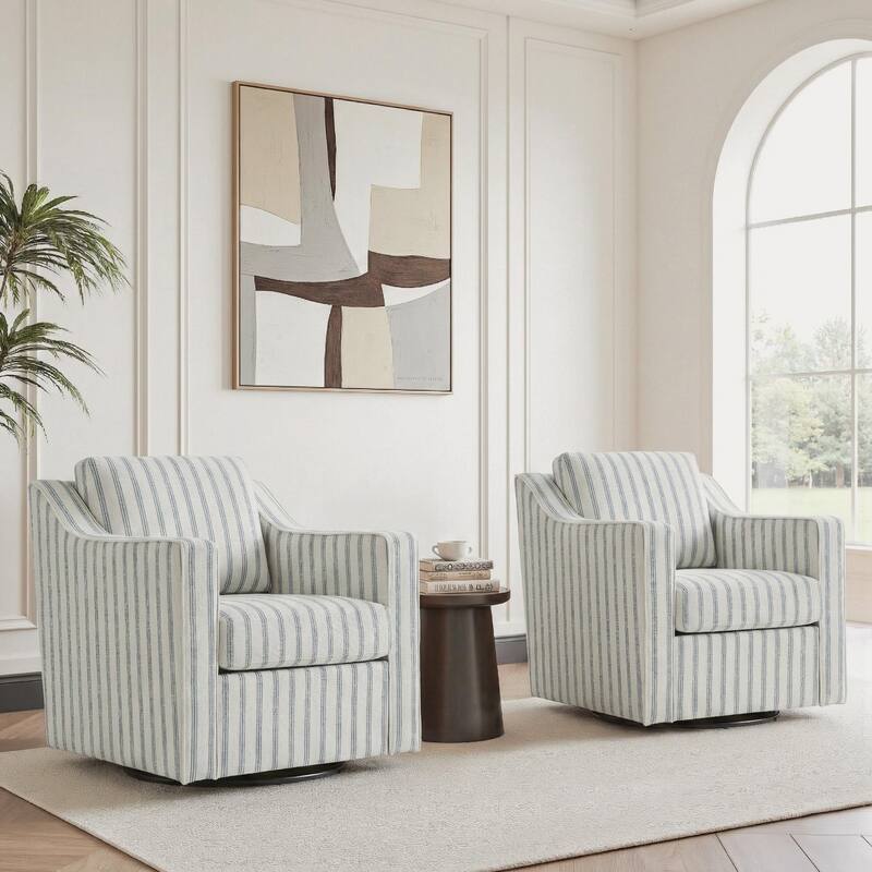 Chenille/Leather Swivel Barrel Chair(Set of 2) Modern Club Chair by UIXE