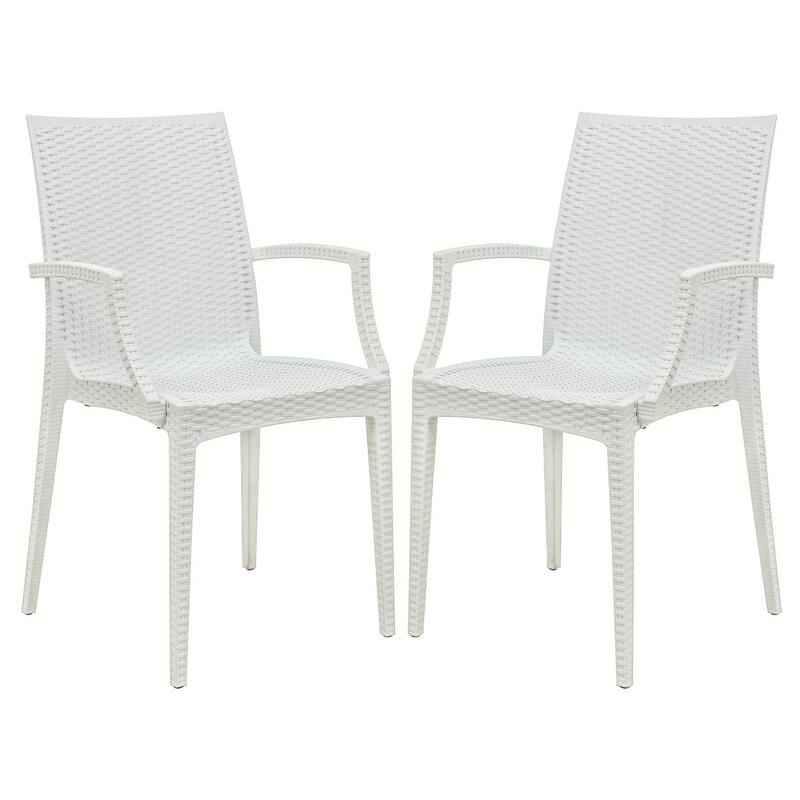 Mace Modern Woven Dining Chair with UV Protection, Armrests, Stackable Design for Indoor & Outdoor Use (Set of 4) - White