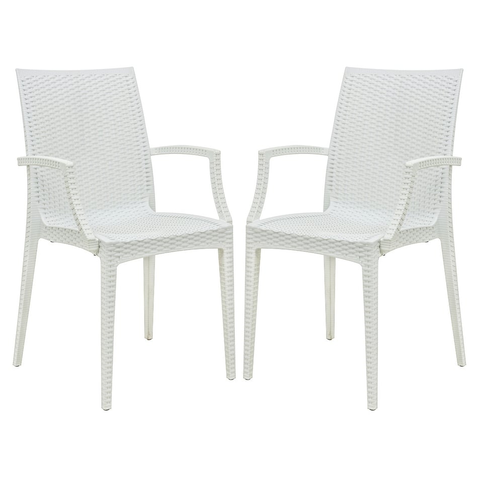 Mace Modern Woven Dining Chair with UV Protection, Armrests, Stackable Design for Indoor & Outdoor Use (Set of 4)