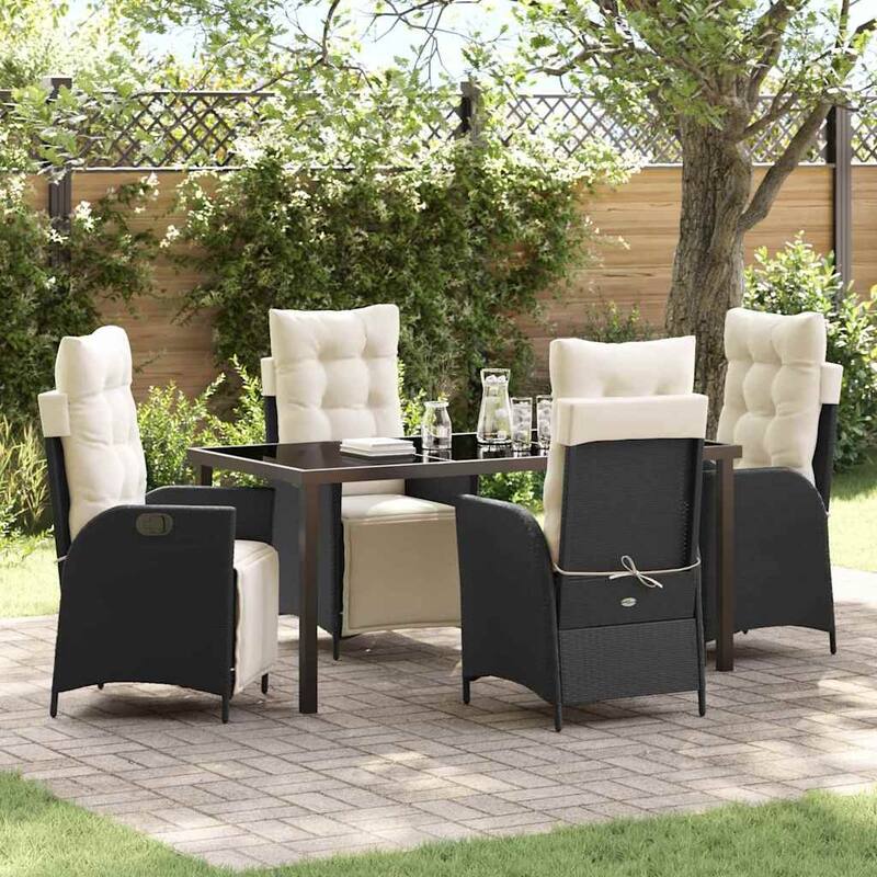 vidaXL Garden Dining Set with Cushion Poly Rattan - Black and cream white-21.46x24.02x43.31 in