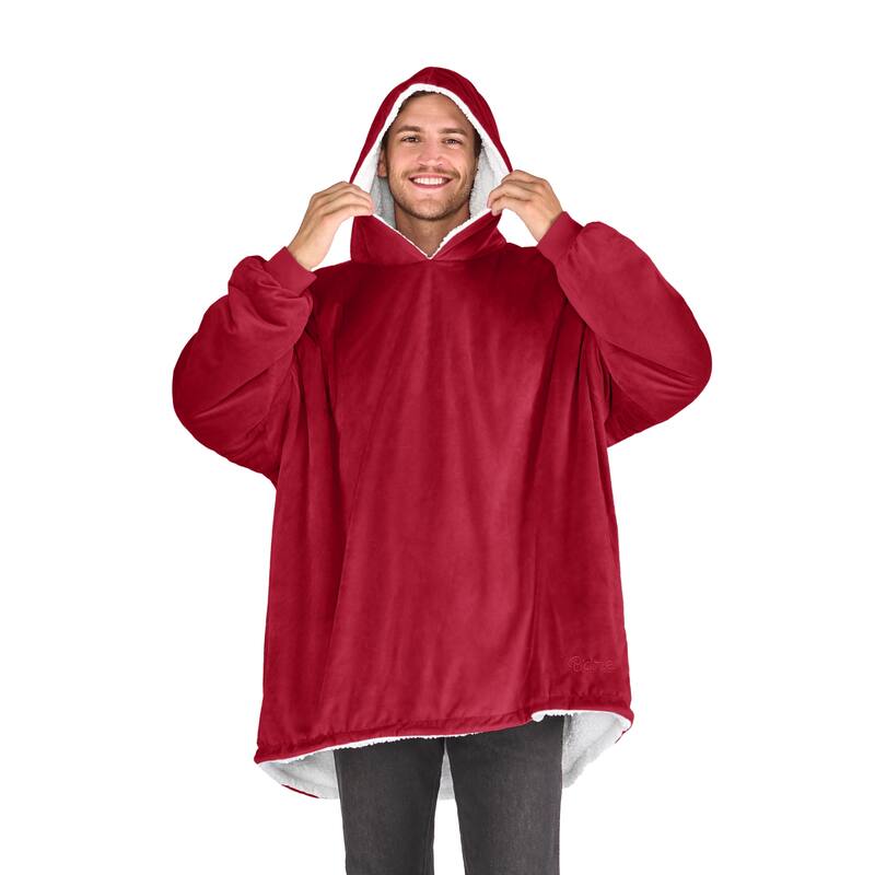 Bare Homey B-Cozy Oversized Sherpa Wearable Blanket - Adult - Red