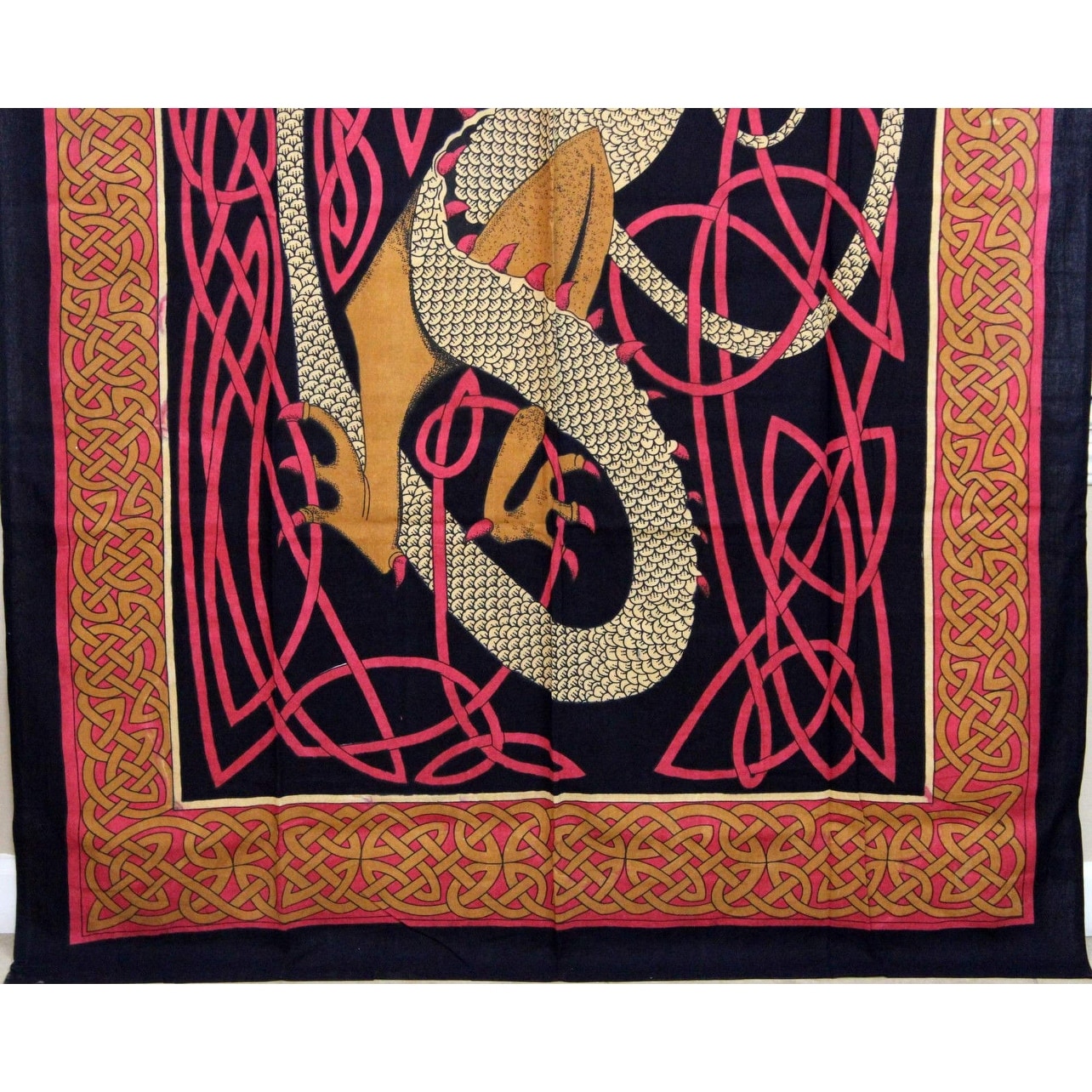 Celtic Dragon Tab Top Curtain Drape Panel Cotton 44 x 88 Red