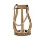 preview thumbnail 3 of 2, Wood 13.75" Lantern With Ropehandle, Brown 13.75"H - 9.5" x 9.5" x 13.75"