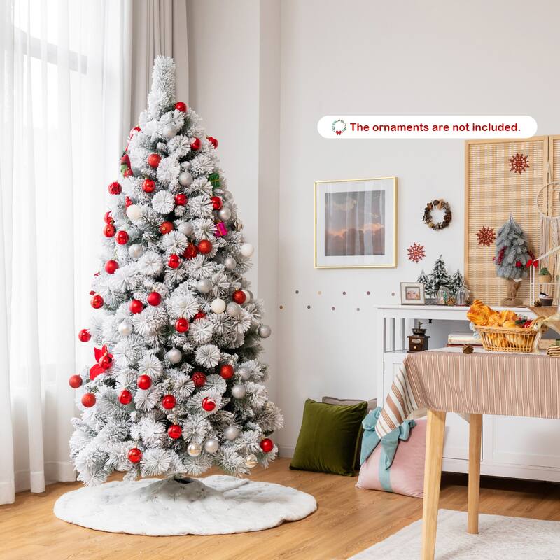 Gymax 5/6/7 FT Artificial Hinged Christmas Tree Snow-Flocked Xmas Tree - See Details