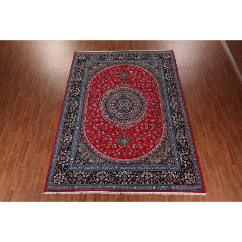 Red Medallion Kashan Turkish Rug Machine-Made Oriental Carpet - 9'9" x 13'1"