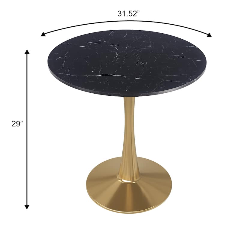 Bristol 31-inch Round Dining Table, Gold Pedestal Base Kitchen Table, Easy-Clean Scratch Resistant Surface, Floor Protectors
