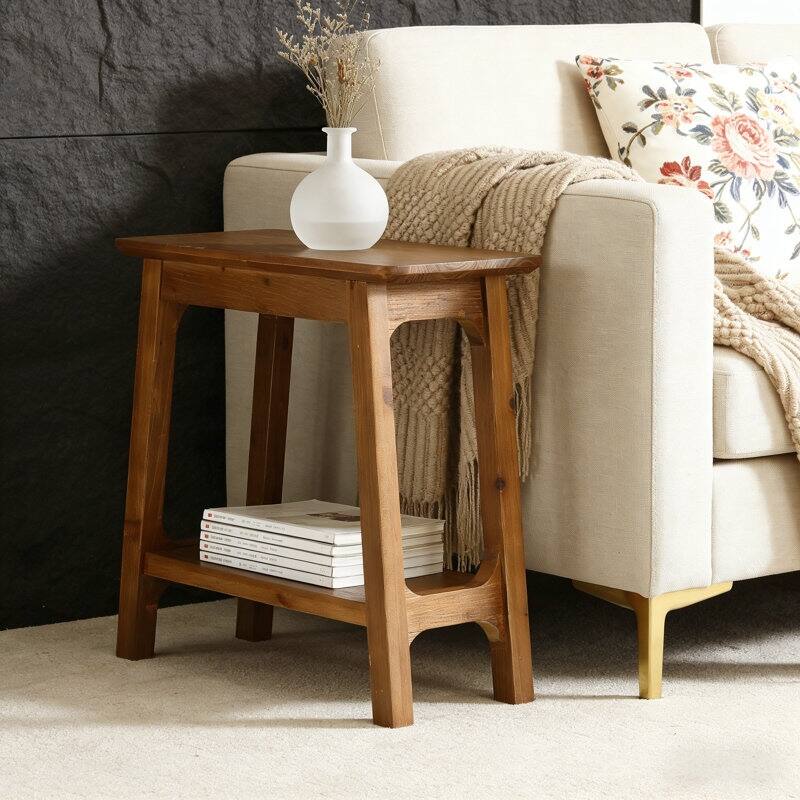 Solid Wood End Table, Rustic 2-Tier Side Table for Living Room