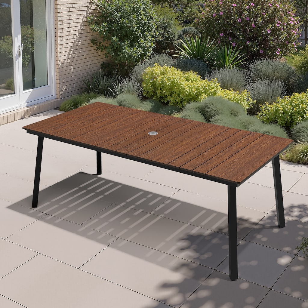 Crestlive Products Outdoor Rectangle Patio Dining Table with Umbrella Hole