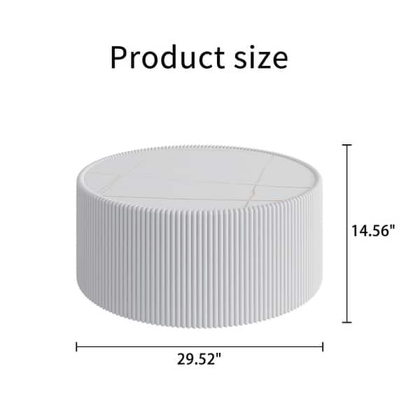 dimension image slide 2 of 3, GDFStudio - Modern Sintered Stone Top Round Coffee Table with PU Leather Wrapped Cylinder Base