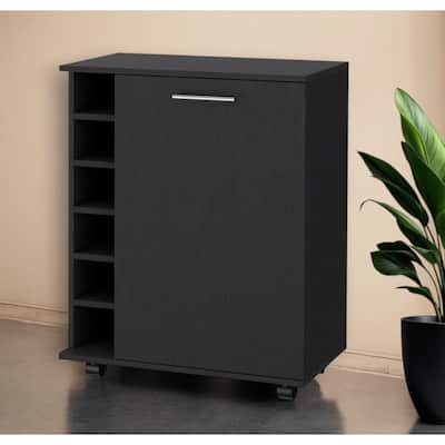 HomeRoots Black Rolling Bar Cart With Wine Storage - 25.80 in. x 32.30 in. x 14.70 in.