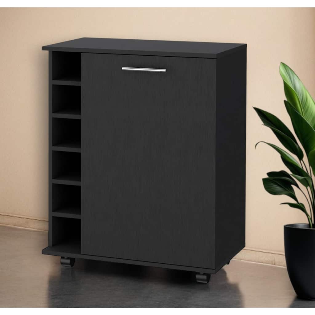 HomeRoots Black Rolling Bar Cart With Wine Storage - 25.80 in. x 32.30 in. x 14.70 in.