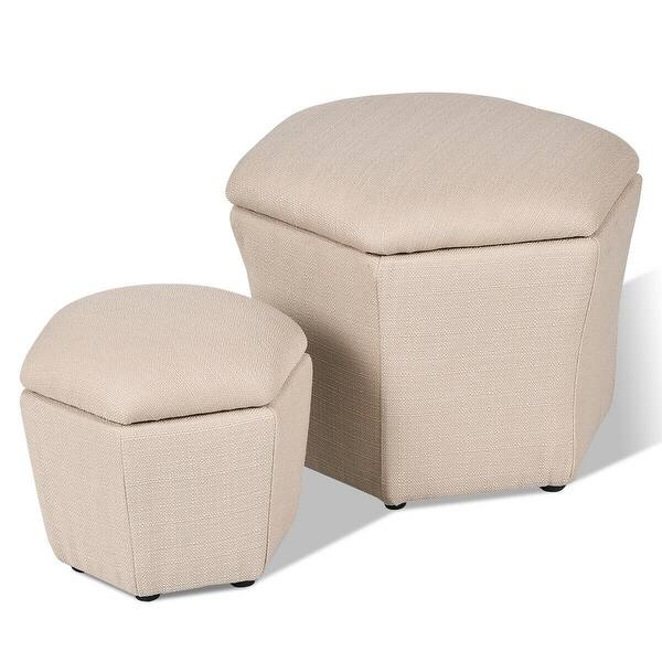 Shop Costway Set Of 2 Ottoman Set Storage Box Seat Footstool Rest Bench Organizer As Pic Overstock 18522291