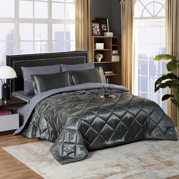 8 Piece Luxury Silky Satin Comforter Set On Sale Bed Bath