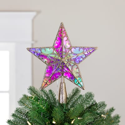 LED Lighted Iridescent Star Christmas Tree Topper - 11" - Champagne - Multicolor Lights