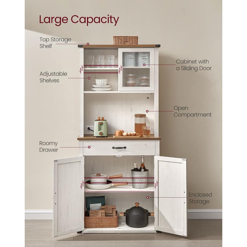 71" Modern Kitchen Pantry Storage Cabinet with Adjustable Light and Charging Station for Bar or Dining Room