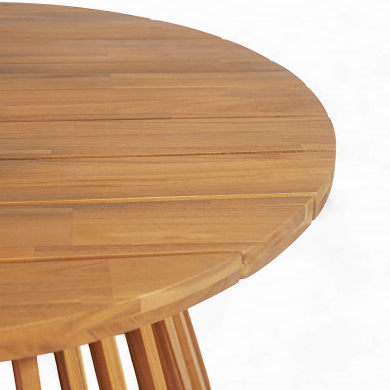 Anmytek Round Wooden Patio Table Slatted Top Outdoor Indoor Coffee Table All Weather Modern