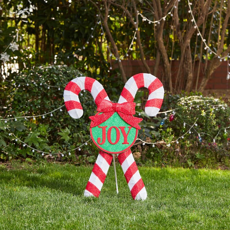 Glitzhome 35"H Lighted Christmas Candy Cane Decor with 60 LED Lights - 3D Candy Cane