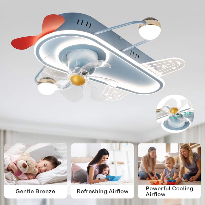 Cusp Barn 26" Modern Decoration Cartoon Airplane Ceiling Fan with Light, Silent DC Motor Dimmable LED Starry Lighting Fixtures