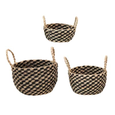 Hand-Woven Seagrass Baskets with Handles - 7.9"L x 7.9"W x 4.9"H