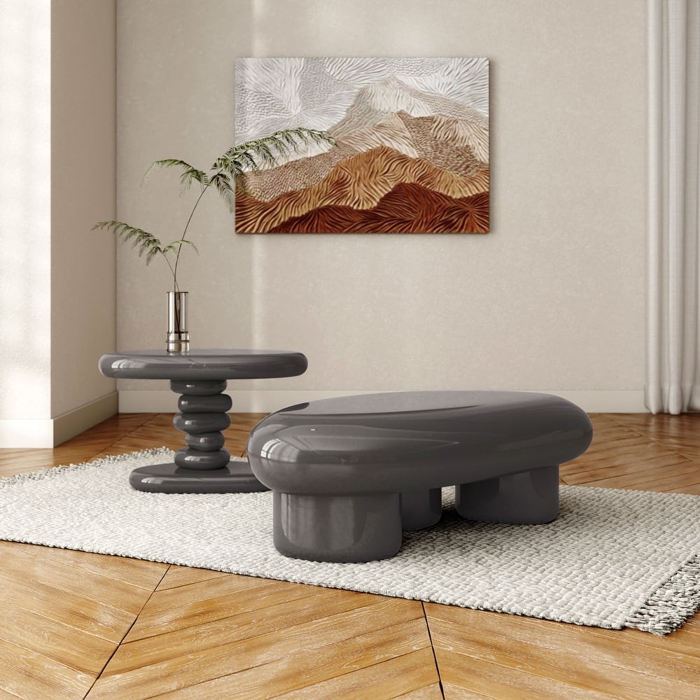 247 Shop At Home Modern 2-Piece Oval Glossy Low Profile Coffee Table Set