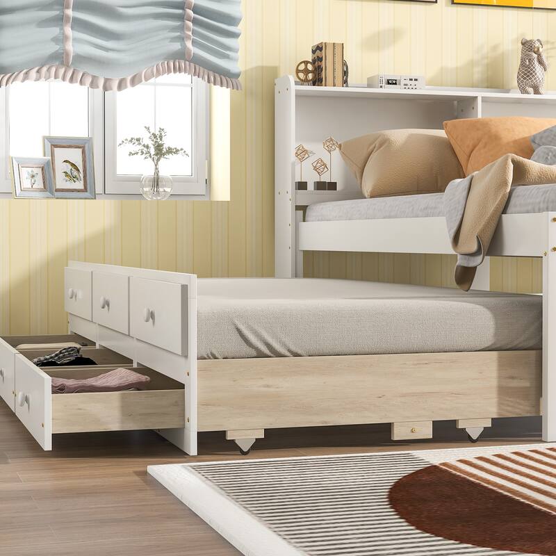 Platform Bed With Bookcase, Trundle, Drawers
