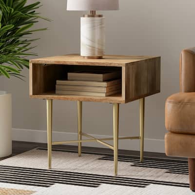 Simpli Home Fallon MANGO WOOD 20" Wide Square Contemporary End Table in Natural