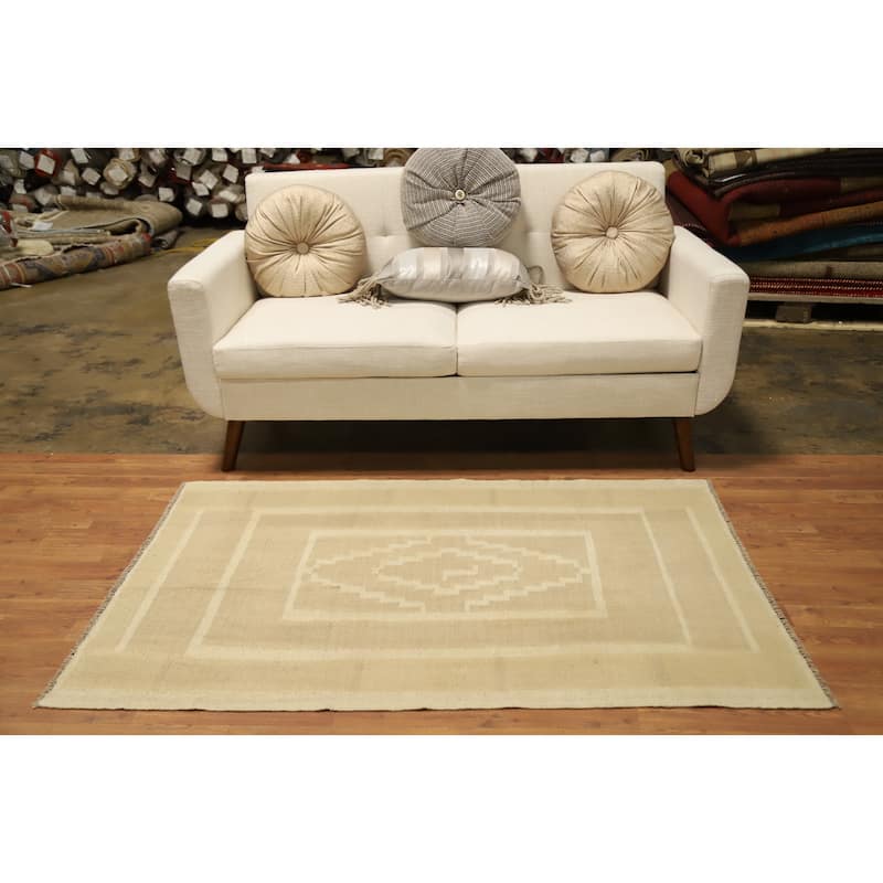 Hand Woven Oriental 100% Wool Carpet Southwestern Tribal Brown Kilim Area Rug - 5' 2'' X 3' 3''