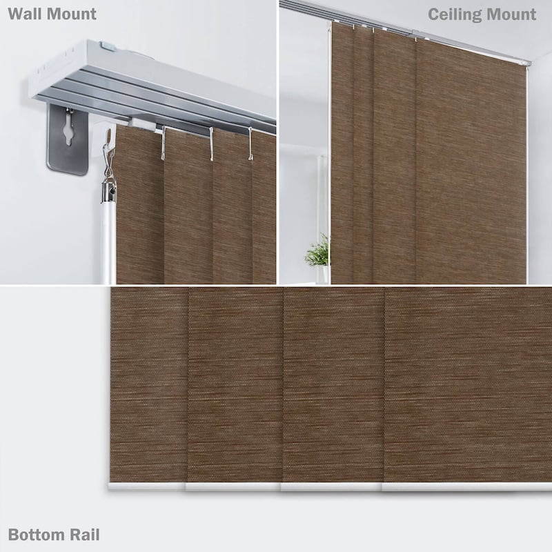 GoDear Design Natural Woven Adjustable Sliding Panel Track Blinds, Vertical Blinds, Earth Tone Color, 45.8"- 86" W x 96" L