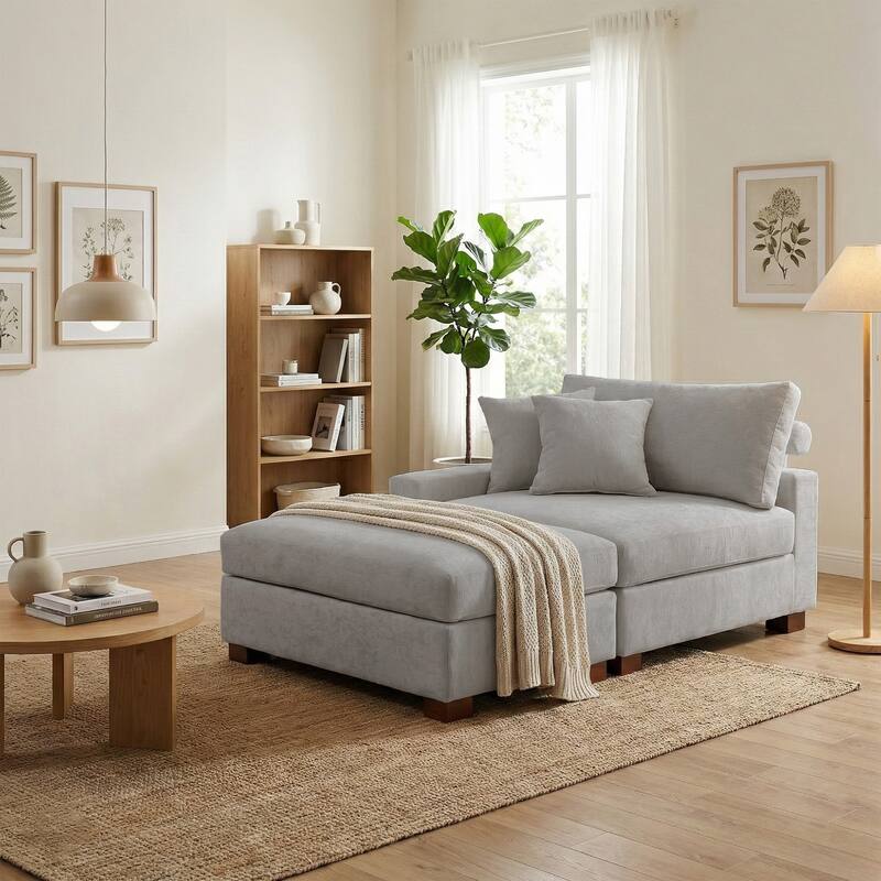 Oversized Chenille Modular Armchair And Ottoman Set Living Room Set