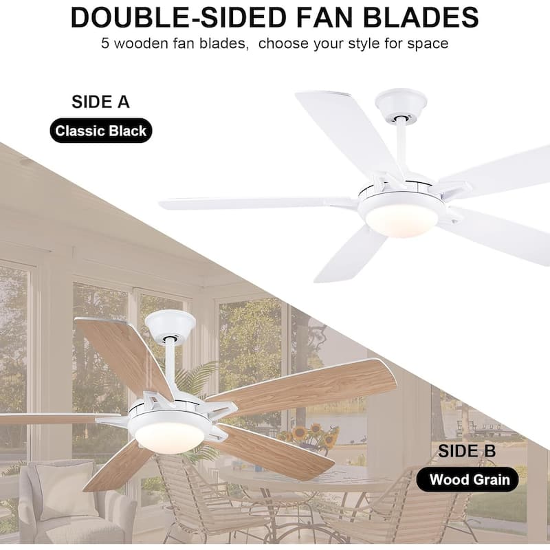 46“/52” Inch Modern Ceiling Fan with LED and Remote,5 Plywood Blades,Remote and APP Control