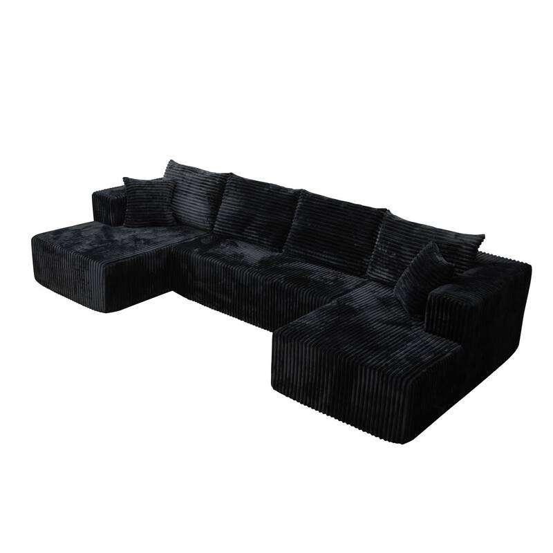132.2" U-shaped Corduroy Sectional Sofa, No Assembly Required