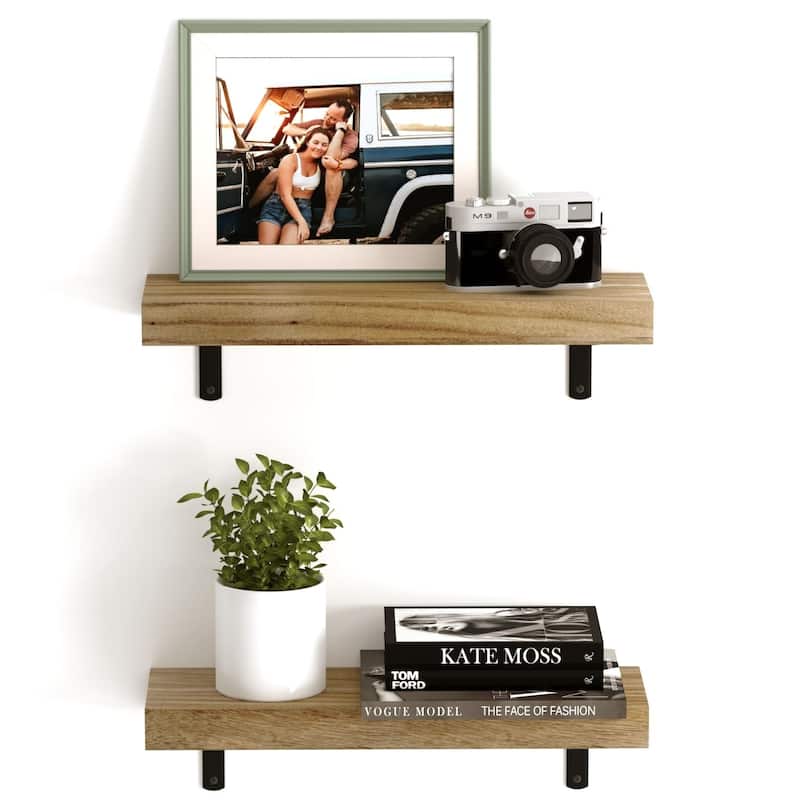 Wallniture Palma 17" Floating Wood Shelves, Natural Burned, Set of 2
