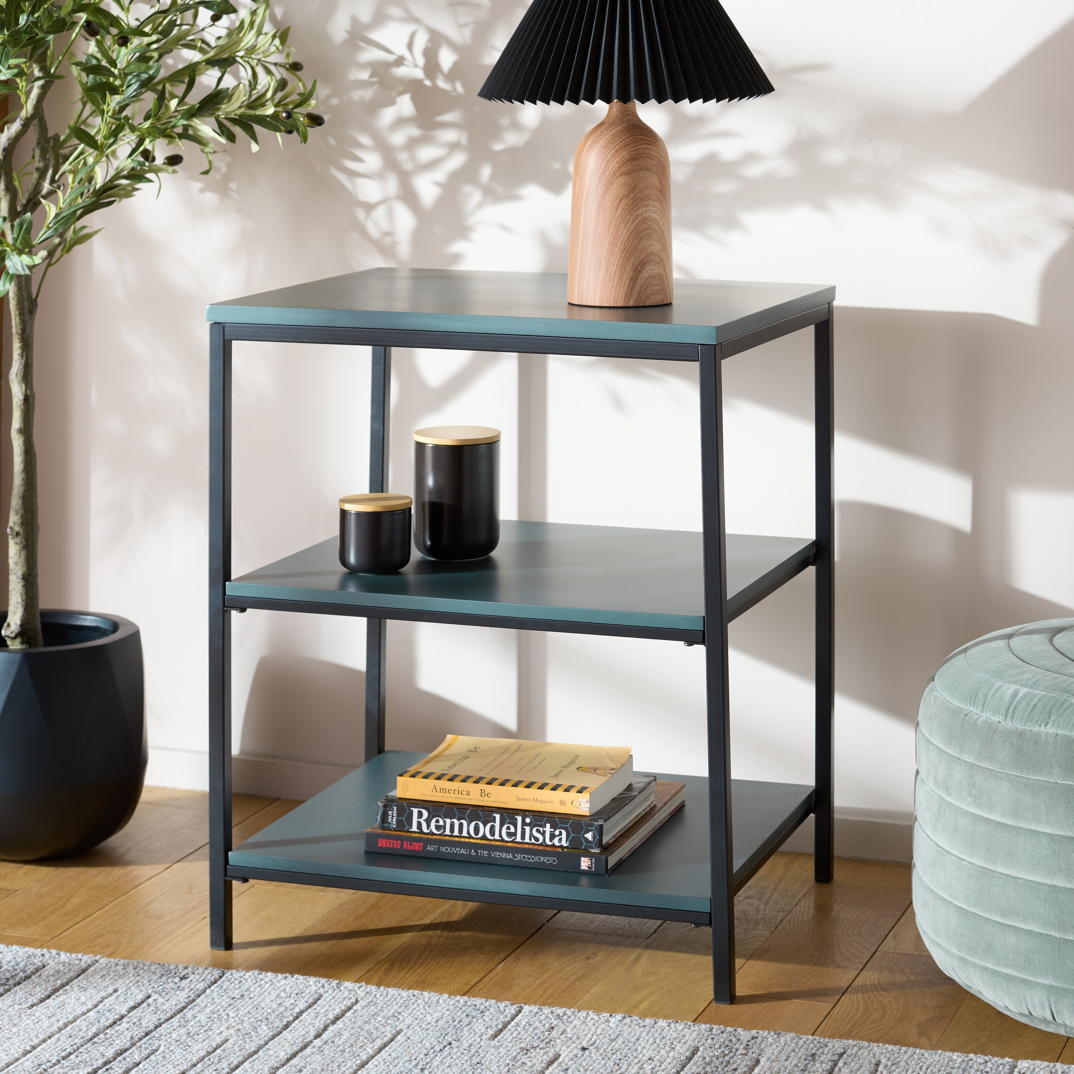 SAFAVIEH Mai Dark Teal Shelf Unit - 24" x 18.1" x 28.1" - 24Wx18Dx28H