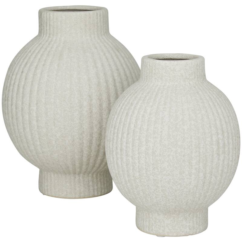 Ceramic Ribbed Decorative Vase - Set of 2 White or Black - CosmoLiving by Cosmopolitan