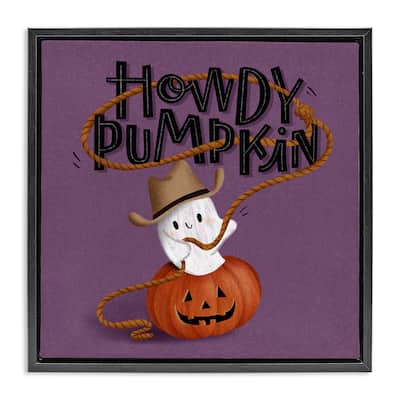 Stupell Howdy Pumpkin Western Ghost Framed Floater Canvas Wall Art Design By Sarah Hickman