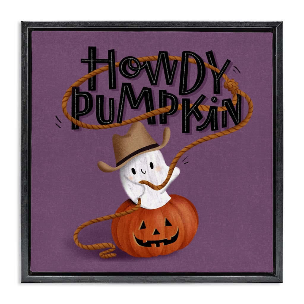 Stupell Howdy Pumpkin Western Ghost Framed Floater Canvas Wall Art Design By Sarah Hickman