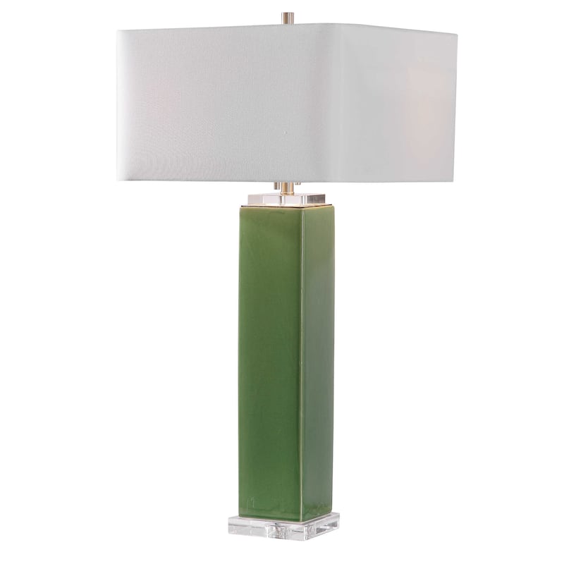 Tropical Glaze Ceramic Table Lamp with White Square Shade - 32" - Green