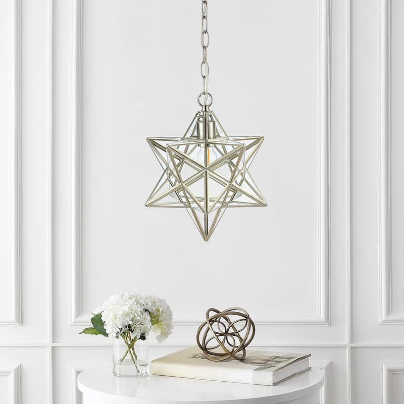 Lynn Moravian Star Metal/Clear Glass LED Pendant, by JONATHAN Y - 1 Light