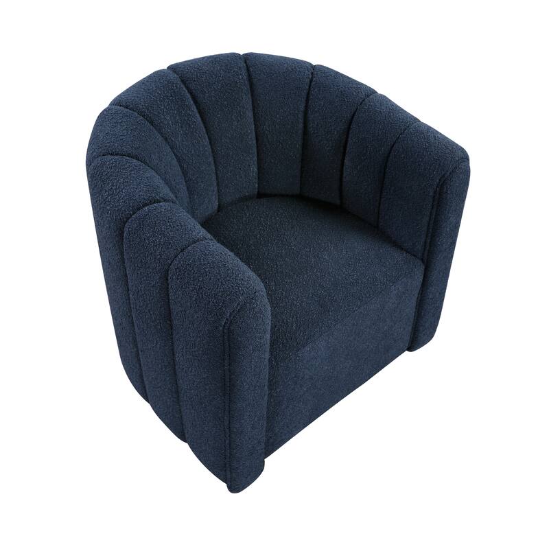 Arden 31" Boucle Swivel Chair with Ottoman - Solid Wood Legs