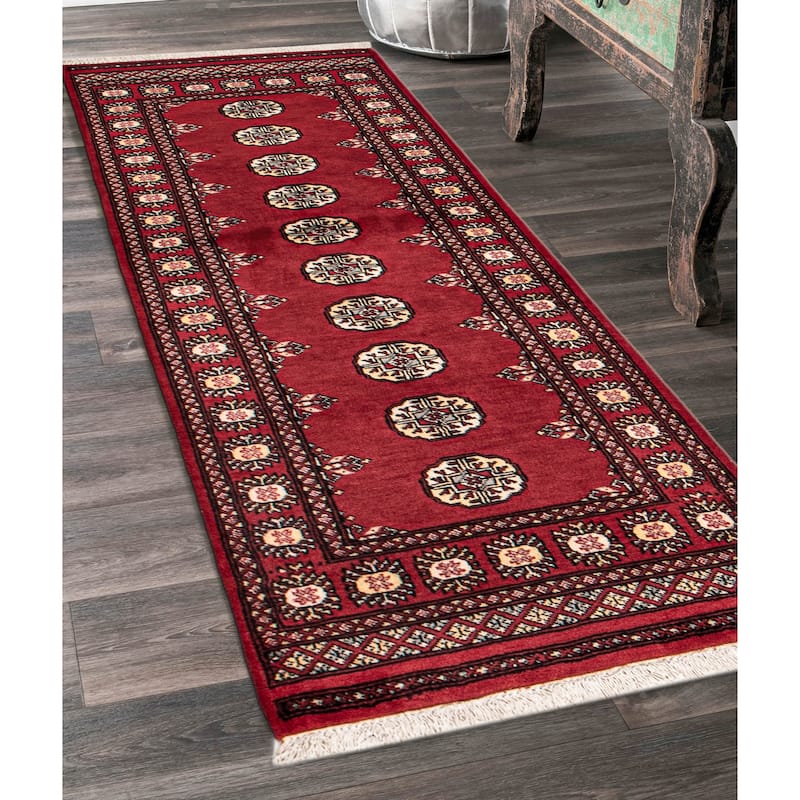 ECARPETGALLERY Hand-knotted Peshawar Bokhara Red Wool Rug - 2'7 x 6'10