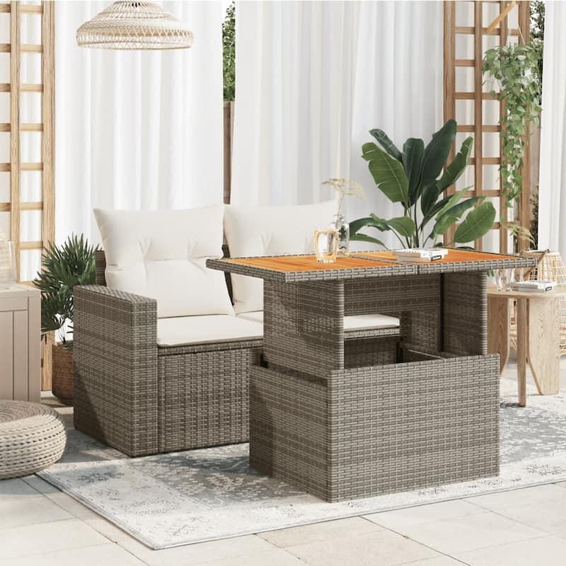 vidaXL Patio Table Rectangular Backyard Garden Poly Rattan and Acacia Wood - 39.4 x 21.7 x 28.7 in