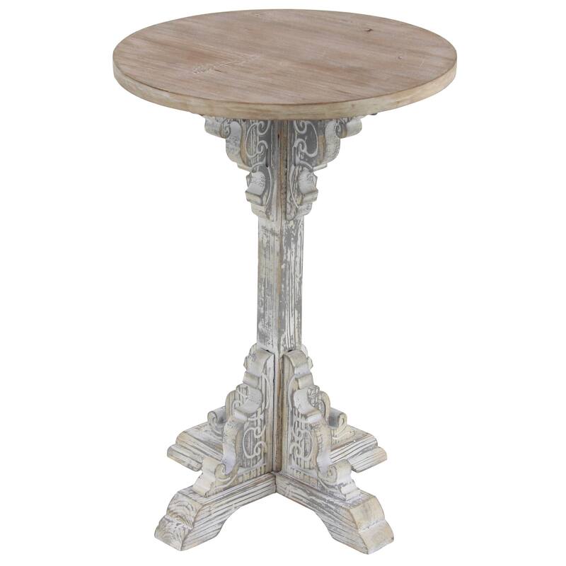 Wood Scroll Intricately Carved Accent Table with Brown Wood Top - Gray, White, Cream - Roche River Decor - Gray