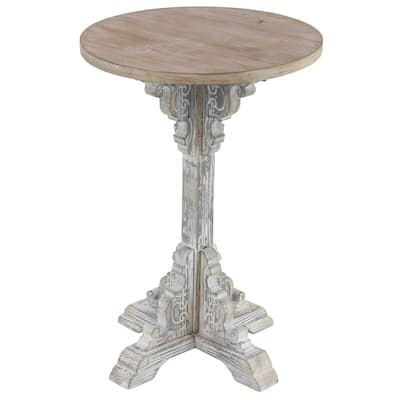 Wood Scroll Intricately Carved Accent Table with Brown Wood Top - Gray, White, Cream - Roche River Decor