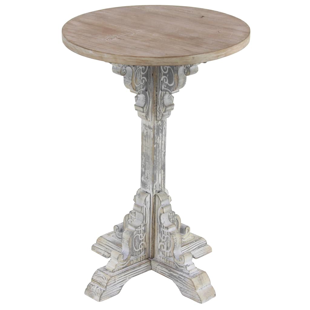 Wood Scroll Intricately Carved Accent Table with Brown Wood Top - Gray, White, Cream - Roche River Decor