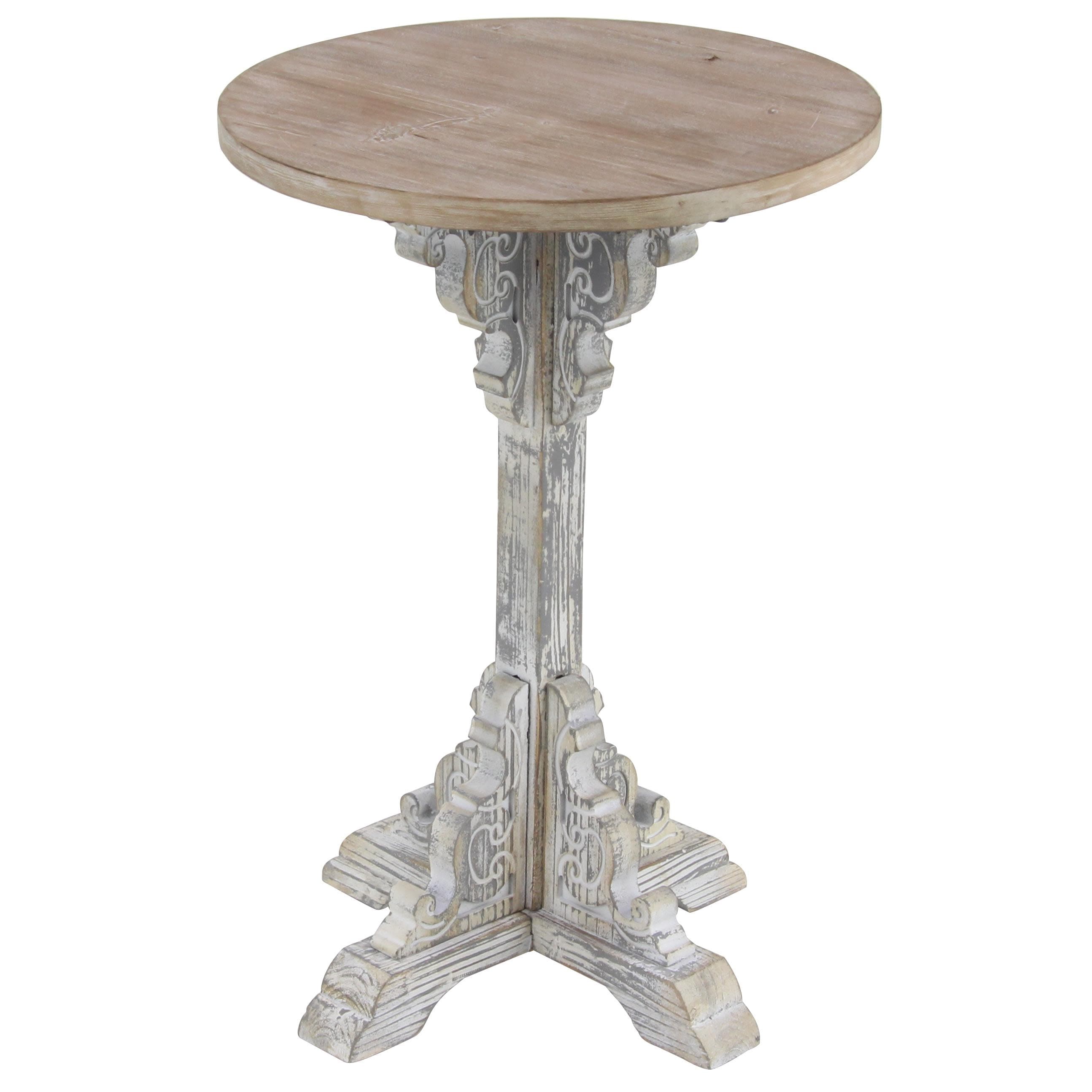 Roche River Decor - Wood Scroll Distressed Carved Accent Table with Brown Wood Top - Gray, Cream or White